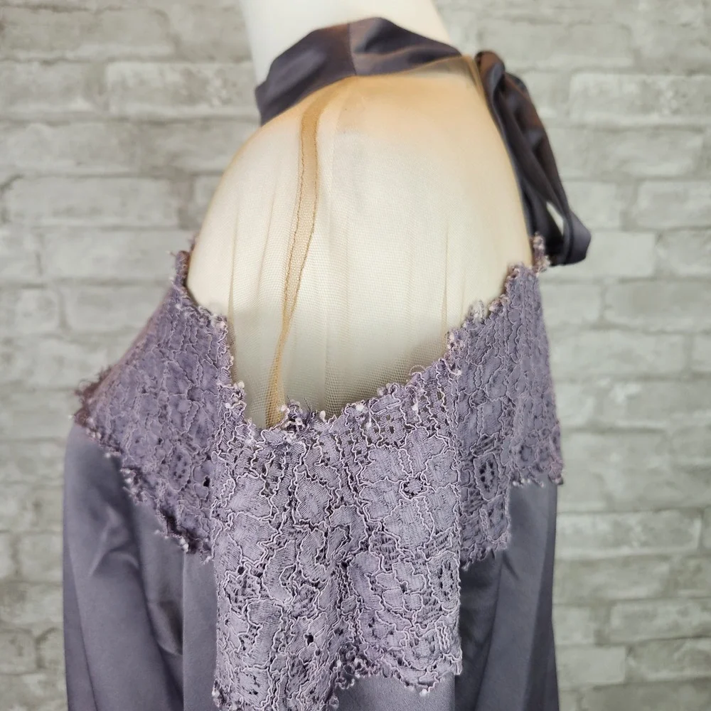 NBD Revolve Satiny Blouse Mesh‎ Shoulder Dusty Purple Romantic Georgette Medium